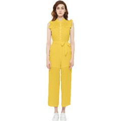 Geometric-pattern-yellow Women s Frill Top Chiffon Jumpsuit by nateshop
