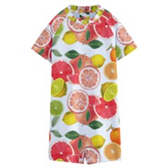 Citrus Fruit Seamless Pattern Kids  Boyleg Half Suit Swimwear by Wegoenart