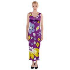 Floral-purple Yellow Fitted Maxi Dress by nateshop