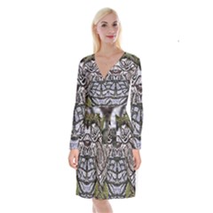 Liberty Inspired Embroidery Iv Long Sleeve Velvet Front Wrap Dress by kaleidomarblingart