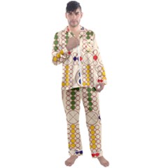 Ludo Game Men s Long Sleeve Satin Pajamas Set by Wegoenart