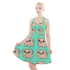 Puppy Pattern Wallpaper Dog Pet Halter Party Swing Dress  by Wegoenart