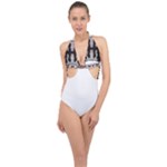 IM Fourth Dimension Black White 61 Halter Front Plunge Swimsuit