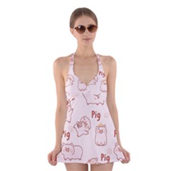 Pig Cartoon Background Pattern Halter Dress Swimsuit  by Sudhe
