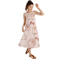 Pig Cartoon Background Pattern Summer Maxi Dress by Sudhe