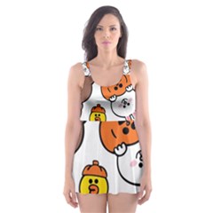 Illustration Pumpkin Bear Bat Bunny Chicken Skater Dress Swimsuit by Sudhe