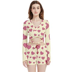 Valentine Flat Love Hearts Design Romantic Velvet Wrap Crop Top And Shorts Set by Amaryn4rt