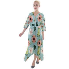 Illustration Flower White Pattern Floral Quarter Sleeve Wrap Front Maxi Dress by Amaryn4rt