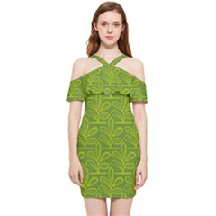 Oak Tree Nature Ongoing Pattern Shoulder Frill Bodycon Summer Dress