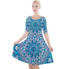 Mandala Blue Quarter Sleeve A-line Dress by zappwaits