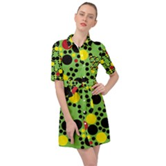 Pattern-polka Green Yelow Black Belted Shirt Dress by nateshop