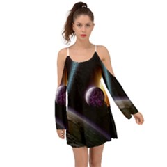 Planets In Space Kimono Sleeves Boho Dress by Sapixe