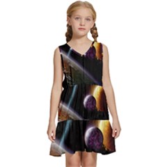 Planets In Space Kids  Sleeveless Tiered Mini Dress