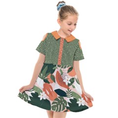 Tropical Polka Plants 2 Kids  Short Sleeve Shirt Dress by flowerland