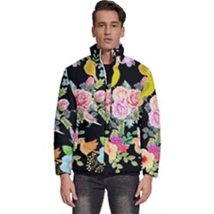 Illustration Bird Flower Floral Background Men s Puffer Bubble Jacket Coat by danenraven