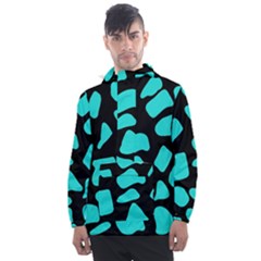 Neon Cow Dots Blue Turquoise And Black Men s Front Pocket Pullover Windbreaker by ConteMonfrey
