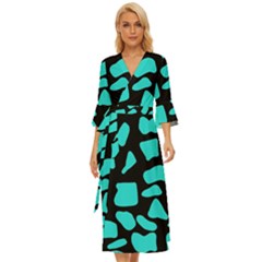 Neon Cow Dots Blue Turquoise And Black Midsummer Wrap Dress by ConteMonfrey