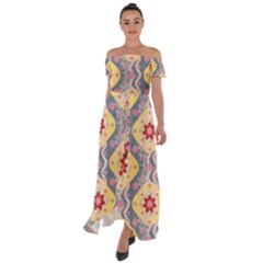 Background Flower Abstract Pattern Off Shoulder Open Front Chiffon Dress by danenraven