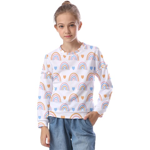 Rainbow Pattern Kids  Long Sleeve Tee With Frill  by ConteMonfrey