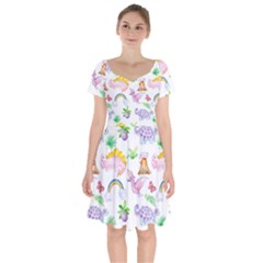Dinosaurs Are Our Friends  Short Sleeve Bardot Dress by ConteMonfrey