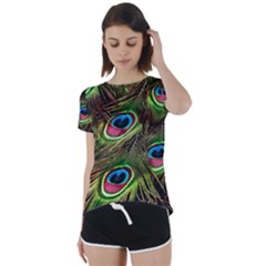 Peacock Feathers Color Plumage Short Sleeve Foldover Tee by Celenk