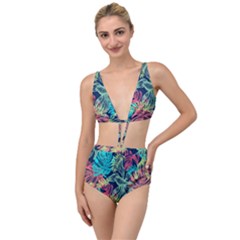 Sheets Tropical Picture Plant Pattern Tied Up Two Piece Swimsuit by Ravend