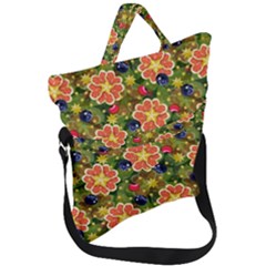 Fruits Star Blueberry Cherry Leaf Fold Over Handle Tote Bag by Ravend