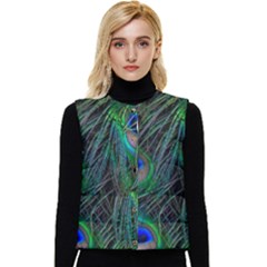 Beautiful Peacock Feathers Women s Short Button Up Puffer Vest by Ravend