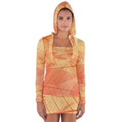 Orange Leaf Texture Pattern Long Sleeve Hooded T-shirt by Ravend