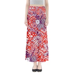 Leaf Red Point Flower White Full Length Maxi Skirt