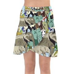 Zoo-animals-peacock-lion-hippo- Wrap Front Skirt