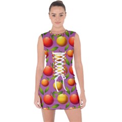 Illustration Fruit Pattern Seamless Lace Up Front Bodycon Dress