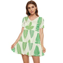 Watercolor Banana Leaves  Tiered Short Sleeve Babydoll Dress by ConteMonfrey