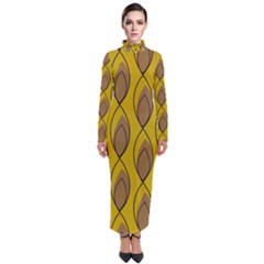 Yellow Brown Minimalist Leaves  Turtleneck Maxi Dress by ConteMonfrey