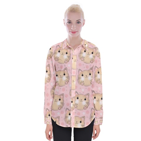 Cat Pattern Pink Background Womens Long Sleeve Shirt by danenraven