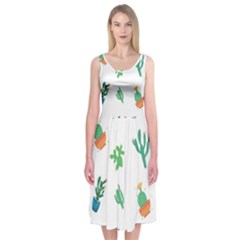 Among Succulents And Cactus  Midi Sleeveless Dress by ConteMonfrey