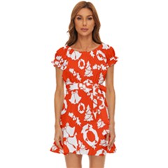 Orange  Card Christmas December Puff Sleeve Frill Dress by artworkshop