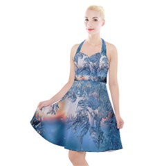 Frost Winter Morning Snow Halter Party Swing Dress  by artworkshop