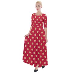 Felt Background Paper Red Yellow Star Half Sleeves Maxi Dress by artworkshop