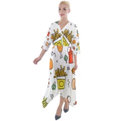 Cute Sketch  Fun Funny Collection Quarter Sleeve Wrap Front Maxi Dress by artworkshop