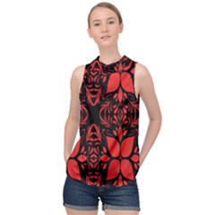 Christmas Red Black Xmas Gift High Neck Satin Top by artworkshop