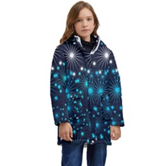 Abstract Pattern Snowflakes Kid s Hooded Longline Puffer Jacket by artworkshop
