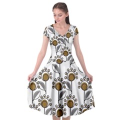 Daisy Minimalist Leaves Cap Sleeve Wrap Front Dress by ConteMonfrey