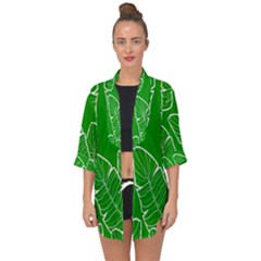Green Banana Leaves Open Front Chiffon Kimono by ConteMonfrey