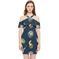 Vintage Vegetables Zucchini  Shoulder Frill Bodycon Summer Dress by ConteMonfrey
