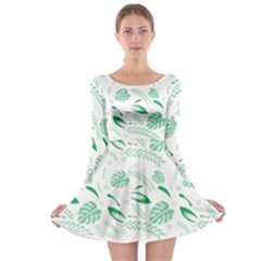Green Nature Leaves Draw   Long Sleeve Skater Dress by ConteMonfrey
