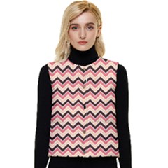 Geometric Pink Waves  Women s Short Button Up Puffer Vest by ConteMonfrey