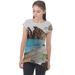 Beach Day At Cinque Terre, Colorful Italy Vintage Cap Sleeve High Low Top by ConteMonfrey