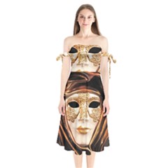 Venetian Mask Shoulder Tie Bardot Midi Dress by ConteMonfrey