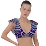 Kaleidoscope Geometric Circles Plunge Frill Sleeve Bikini Top